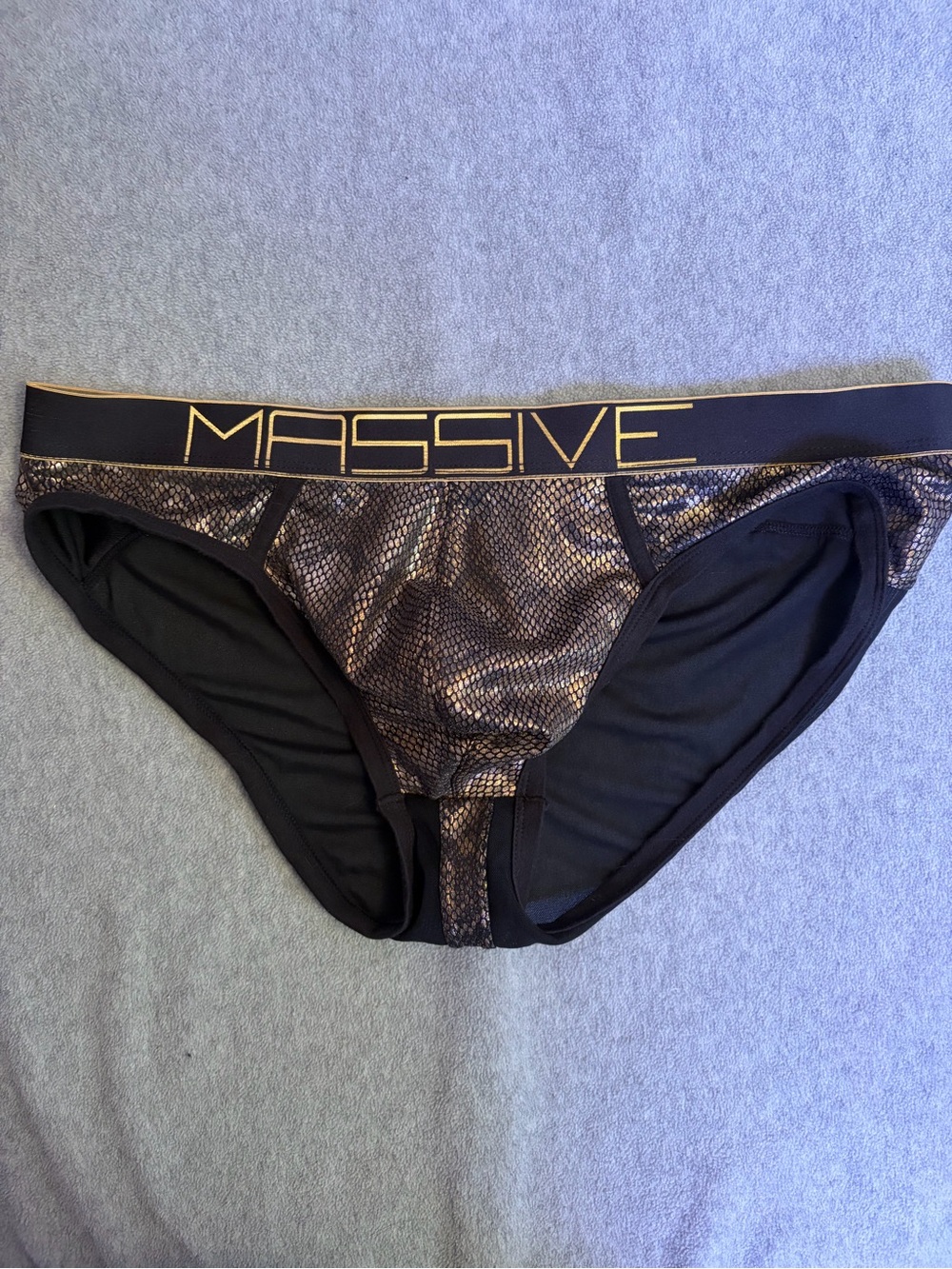 Andrew Christian Metallic Black & Gold Snake-Texture Brief